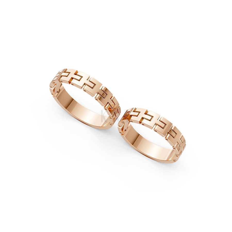 Nhẫn cưới A120 màu vàng hồng Rose Gold thiết kế đối xứng, phong cách, ấn tượng