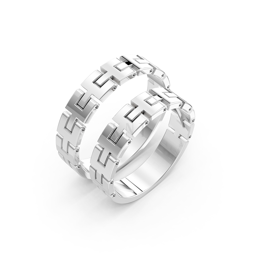 Nhẫn cưới A120 màu vàng trắng White Gold kiểu dáng hiện đại, nổi bật