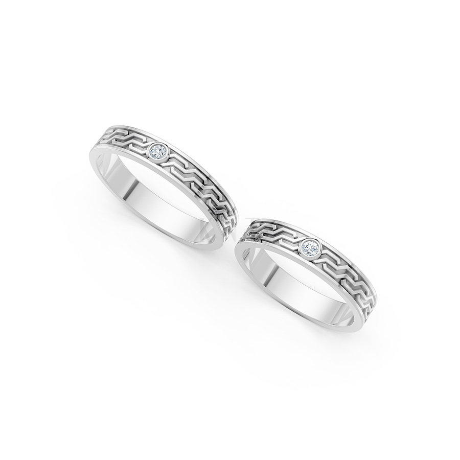 Nhẫn cưới A123 màu vàng trắng White Gold vàng sáng, đường nét sắc sảo, tinh tế