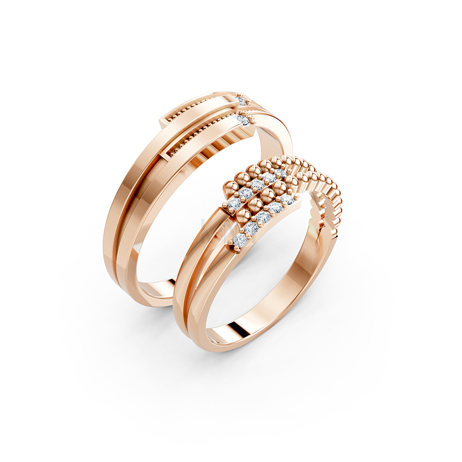 Nhẫn cưới A126 màu vàng hồng Rose Gold họa tiết ấn tượng, cá tính