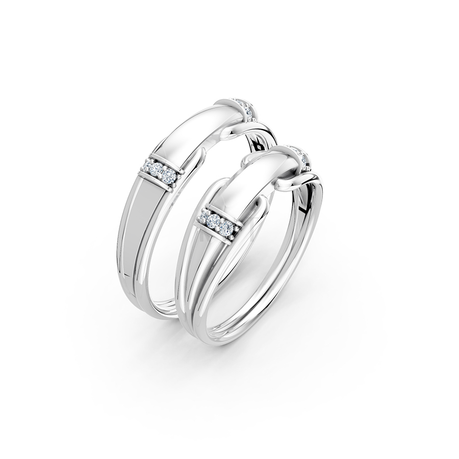 Nhẫn cưới A127 màu vàng trắng White Gold kiểu dáng hiện đại, nổi bật