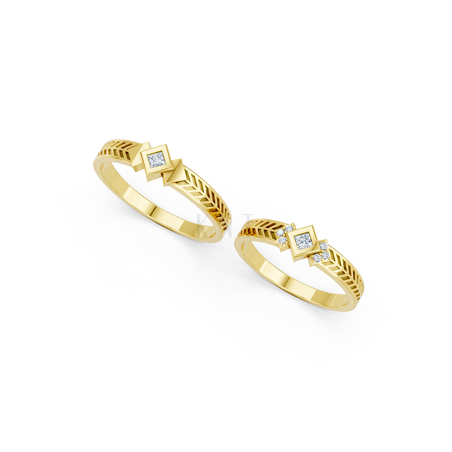 Nhẫn cưới A128 màu Vàng Gold thiết kế phá cách, sang trọng