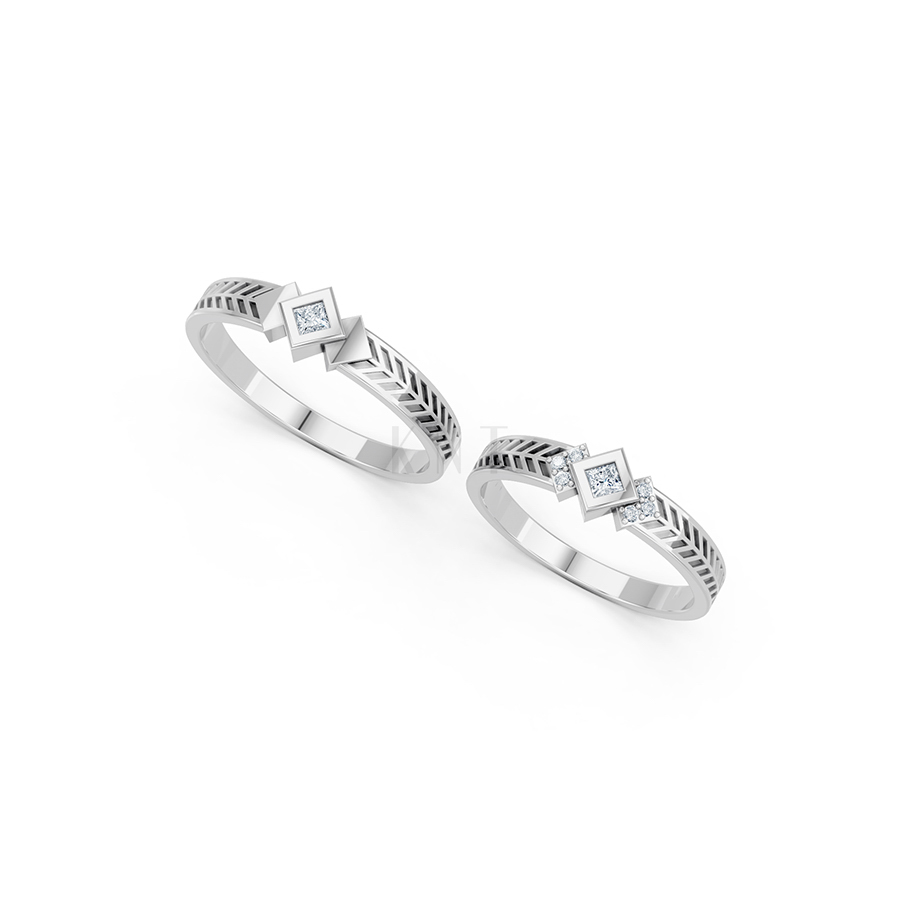 Nhẫn cưới A128 màu vàng trắng White Gold vàng sáng, đường nét sắc sảo, tinh tế