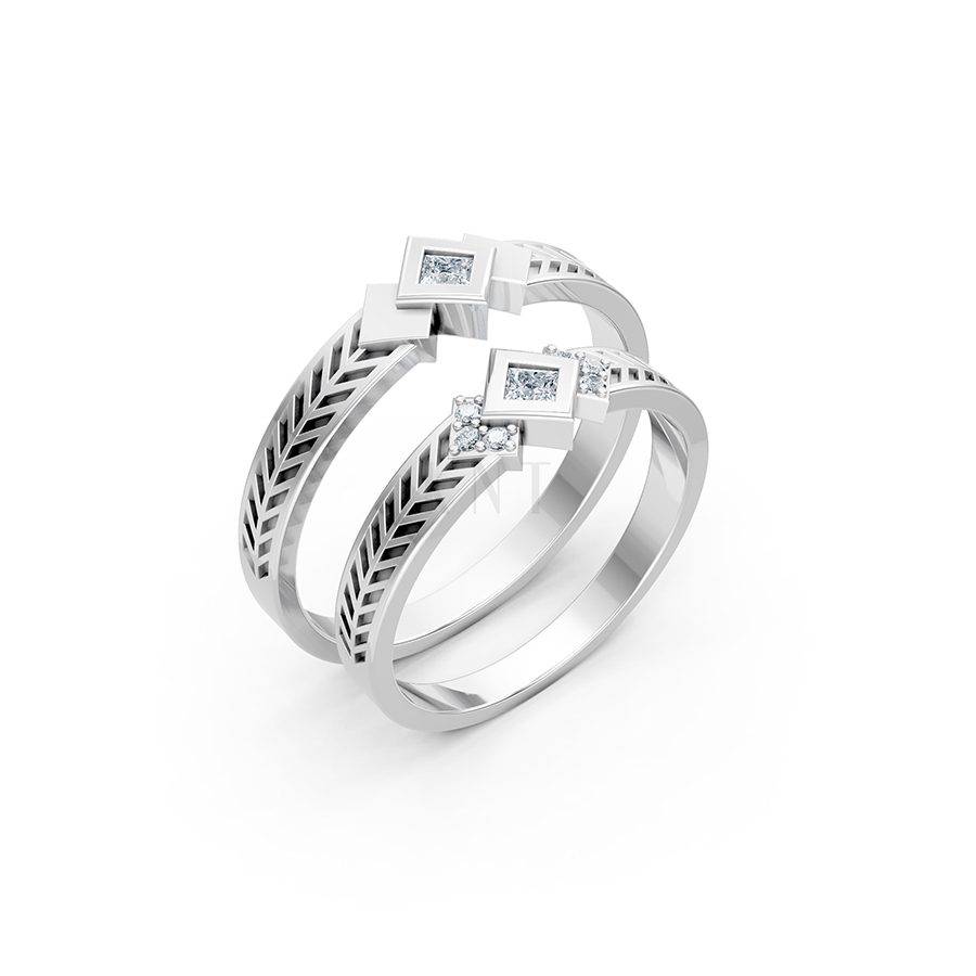 Nhẫn cưới A128 màu vàng trắng White Gold kiểu dáng hiện đại, nổi bật