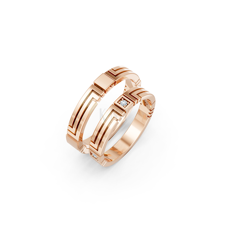 Nhẫn cưới A130 màu vàng hồng Rose Gold họa tiết ấn tượng, cá tính