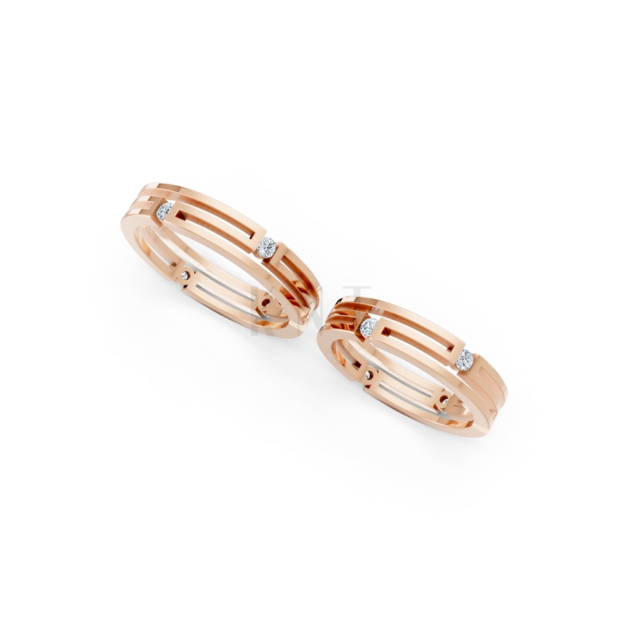 Nhẫn cưới A131 màu vàng hồng Rose Gold vàng đẹp, họa tiết hình học, độc đáo