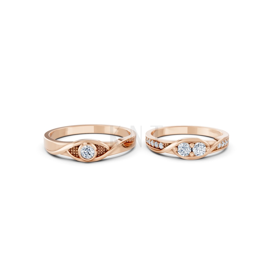 Nhẫn cưới A134 màu vàng hồng Rose Gold thiết kế đối xứng, phong cách, ấn tượng