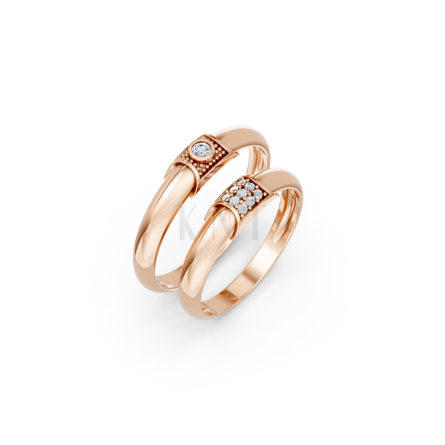 Nhẫn cưới A135 màu vàng hồng Rose Gold họa tiết ấn tượng, cá tính