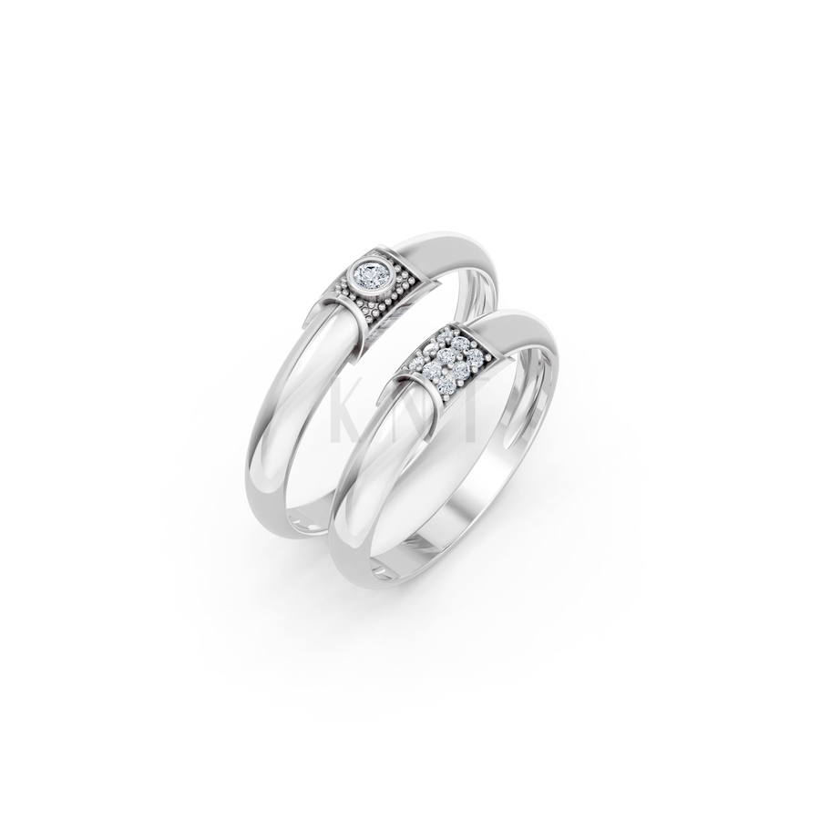 Nhẫn cưới A135 màu vàng trắng White Gold kiểu dáng hiện đại, nổi bật