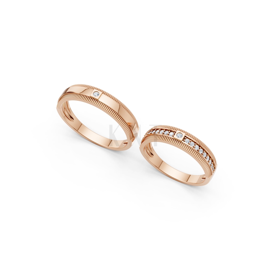 Nhẫn cưới A136 màu vàng hồng Rose Gold phong cách trẻ trung, nổi bật