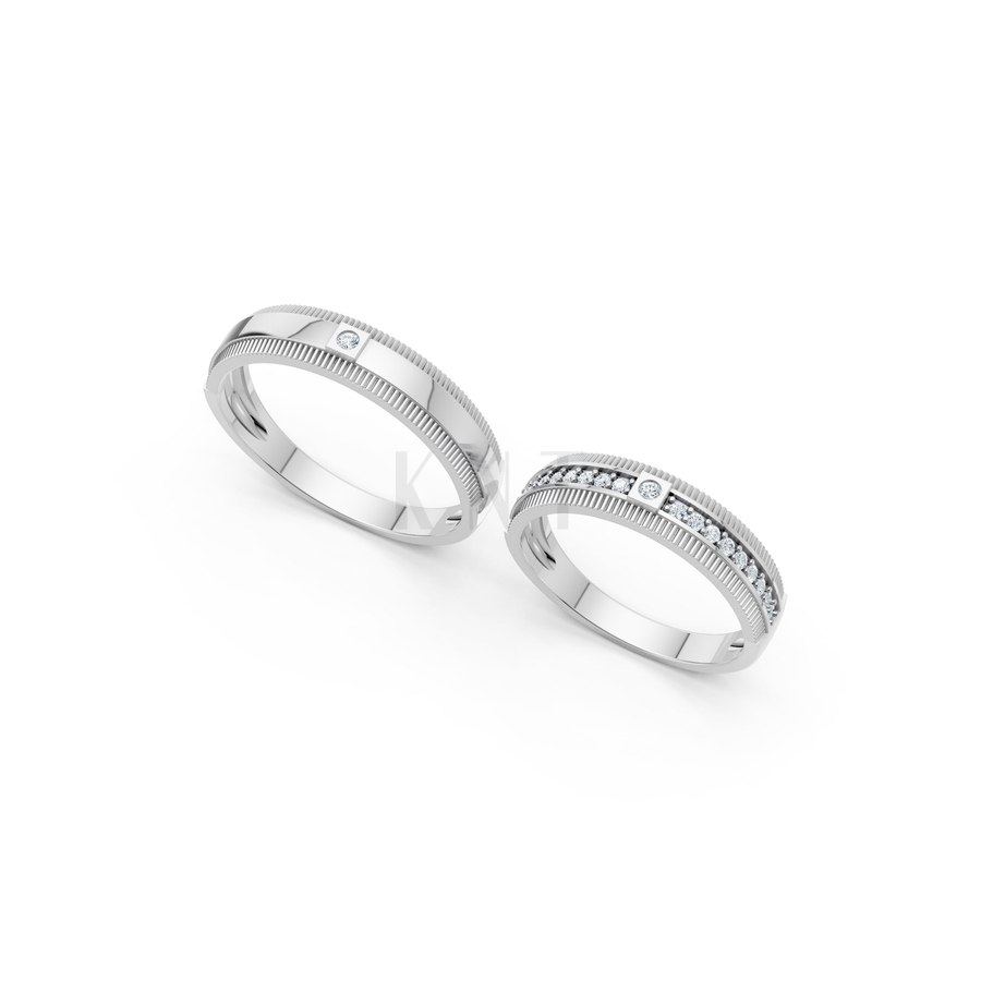 Nhẫn cưới A136 màu vàng trắng White Gold vàng sáng, đường nét sắc sảo, tinh tế