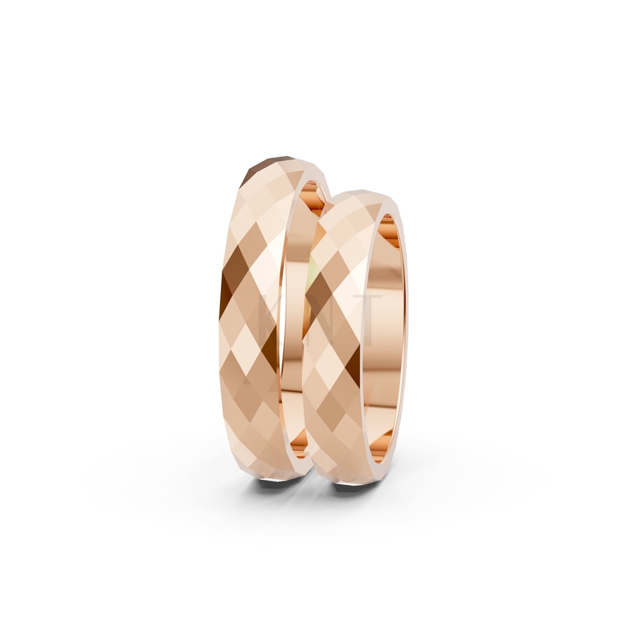 Nhẫn cưới A144 màu vàng hồng Rose Gold vàng đẹp, họa tiết hình học, độc đáo