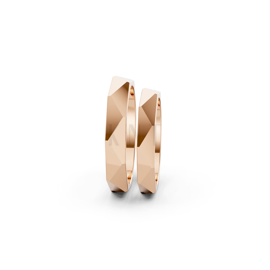 Nhẫn cưới A145 màu vàng hồng Rose Gold vàng đẹp, họa tiết hình học, độc đáo