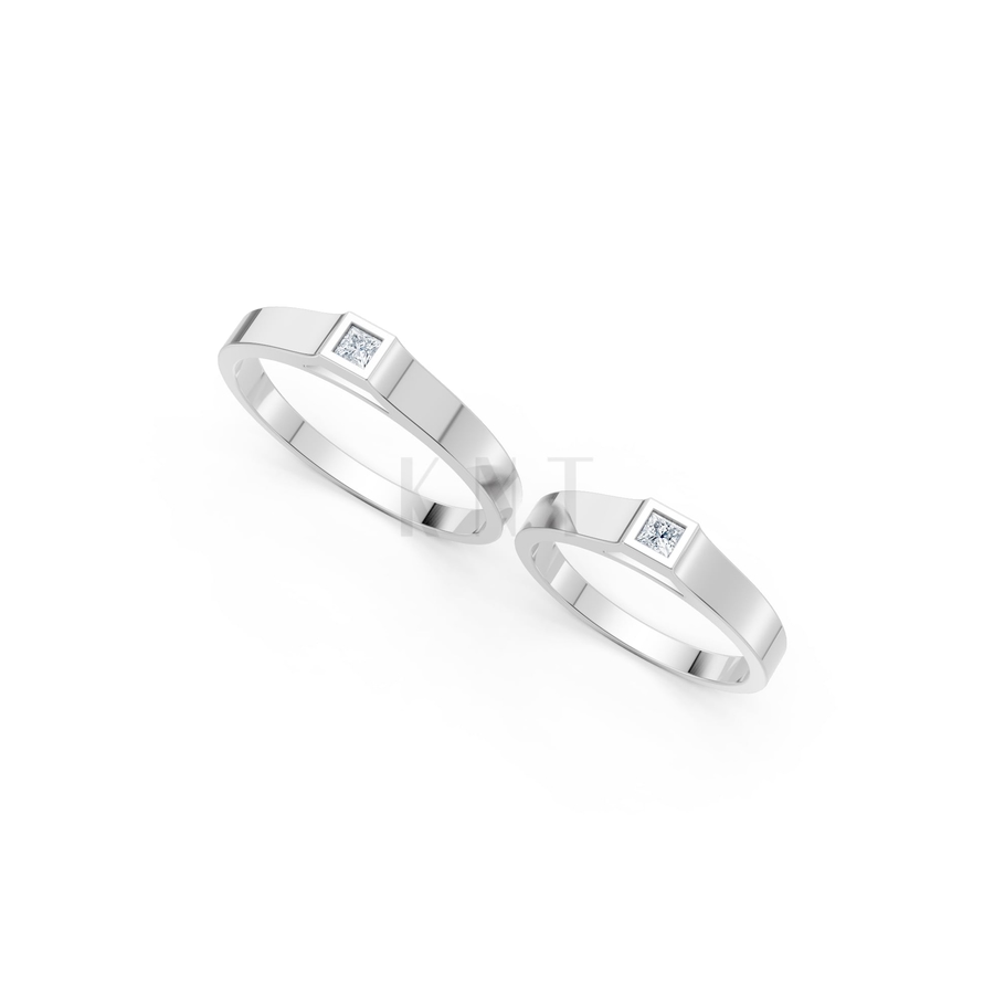 Nhẫn cưới A155 màu vàng trắng White Gold vàng sáng, đường nét sắc sảo, tinh tế