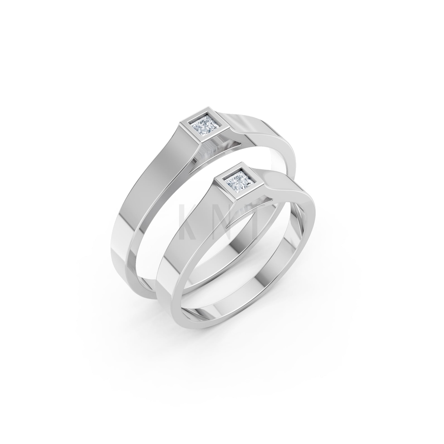 Nhẫn cưới A155 màu vàng trắng White Gold kiểu dáng hiện đại, nổi bật