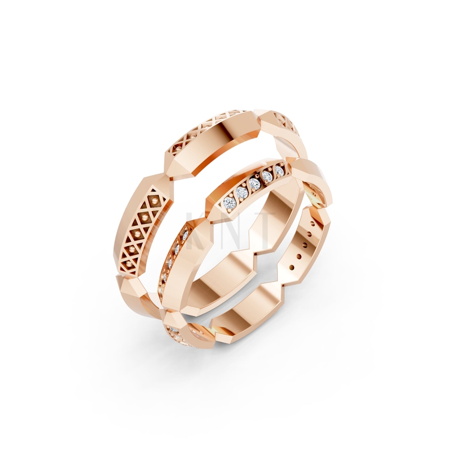 Nhẫn cưới A166 màu vàng hồng Rose Gold họa tiết ấn tượng, cá tính