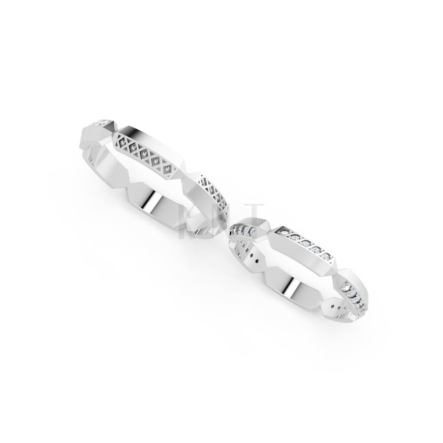 Nhẫn cưới A166 màu vàng trắng White Gold vàng sáng, đường nét sắc sảo, tinh tế