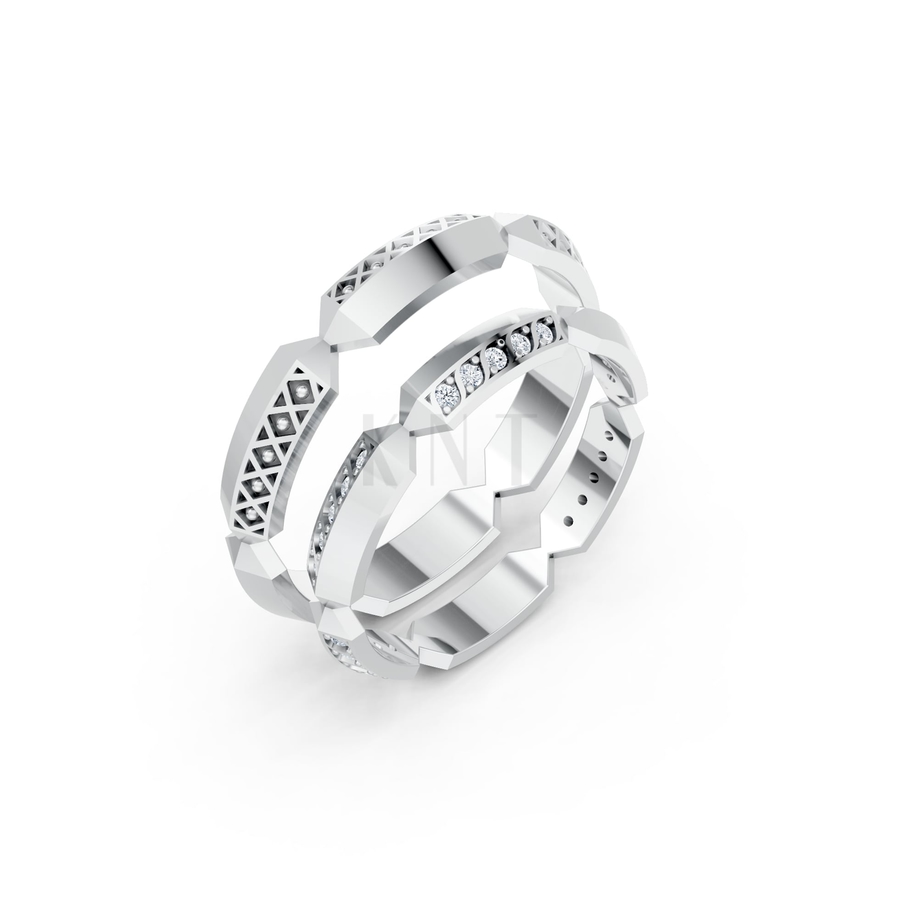 Nhẫn cưới A166 màu vàng trắng White Gold kiểu dáng hiện đại, nổi bật