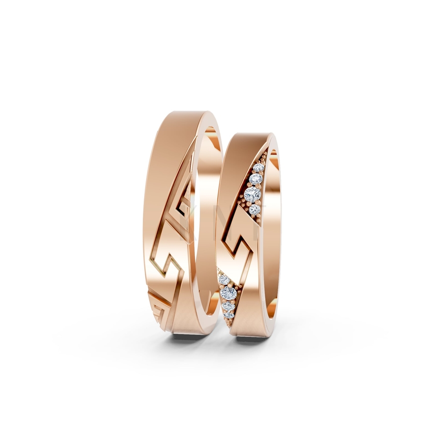 NHẪN CƯỚI A167 màu vàng hồng Rose Gold vàng đẹp, họa tiết hình học, độc đáo