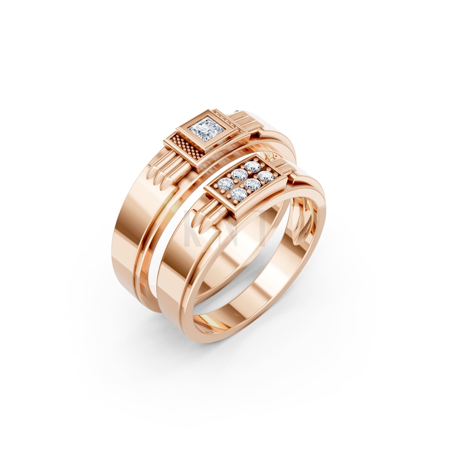 Nhẫn cưới A168 màu vàng hồng Rose Gold họa tiết ấn tượng, cá tính
