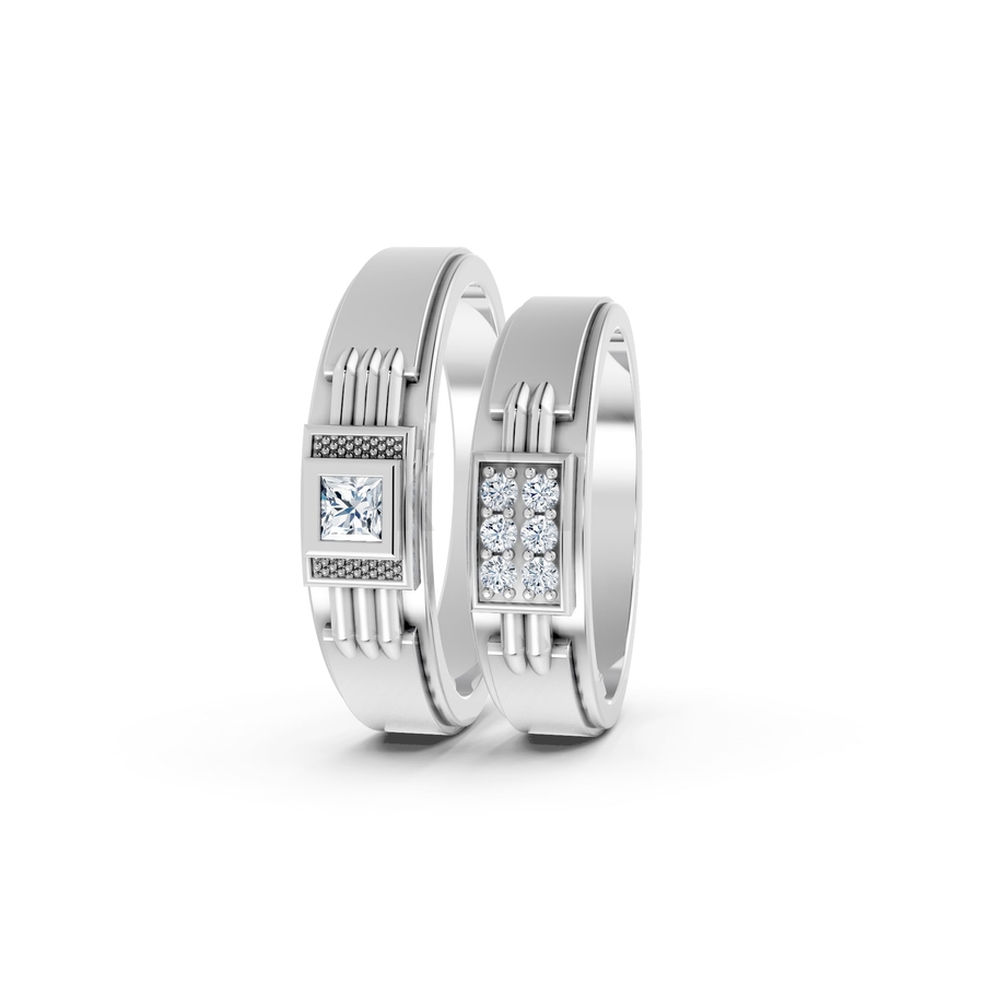 Nhẫn cưới A168 màu vàng trắng White Gold vàng sáng, đường nét sắc sảo, tinh tế