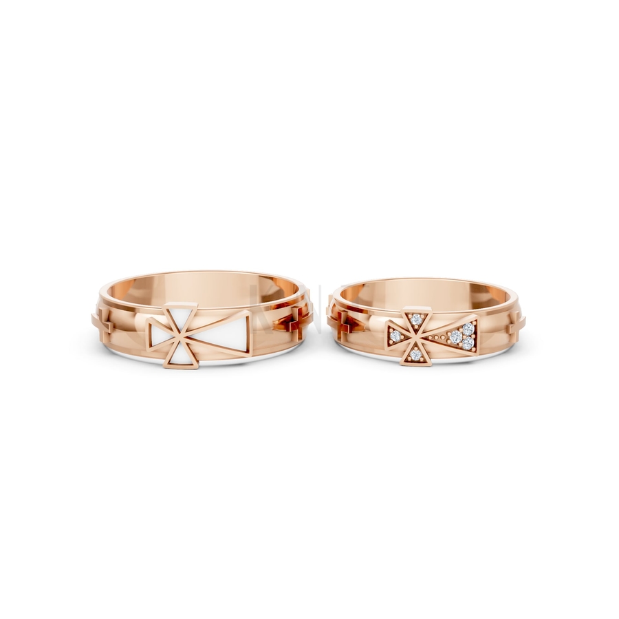 Nhẫn cưới A175 màu vàng hồng Rose Gold thiết kế đối xứng, phong cách, ấn tượng