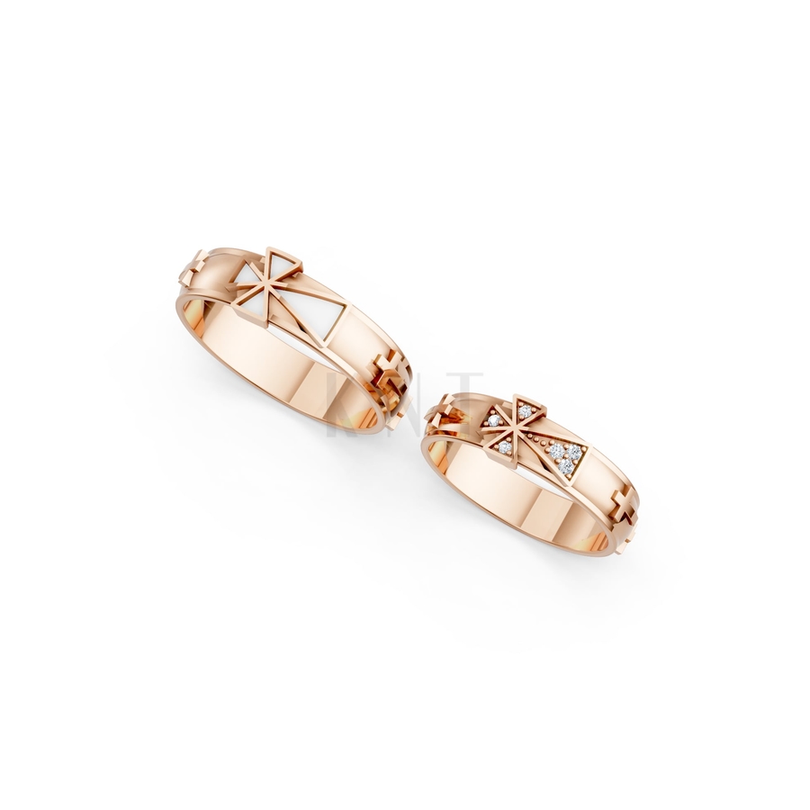 Nhẫn cưới A175 màu vàng hồng Rose Gold vàng đẹp, họa tiết hình học, độc đáo