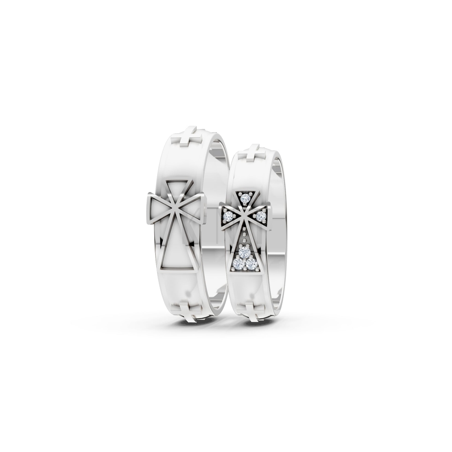 Nhẫn cưới A175 màu vàng trắng White Gold vàng sáng, đường nét sắc sảo, tinh tế