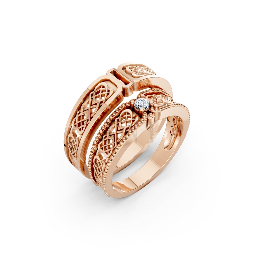 NHẪN CƯỚI A179 màu vàng hồng Rose Gold họa tiết ấn tượng, cá tính