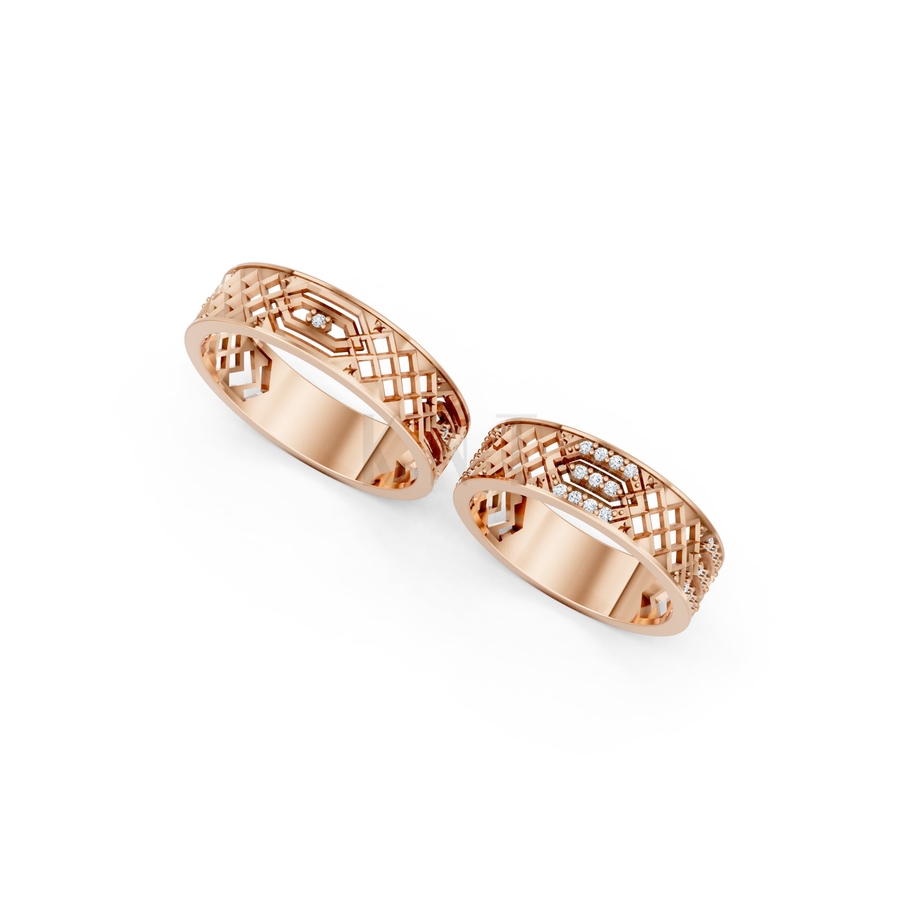 NHẪN CƯỚI A181 màu vàng hồng Rose Gold vàng đẹp, họa tiết hình học, độc đáo