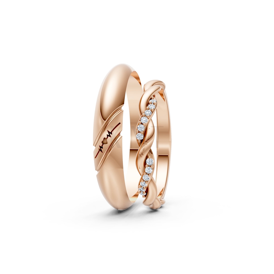 Nhẫn cưới A185 màu vàng hồng Rose Gold vàng đẹp, họa tiết hình học, độc đáo