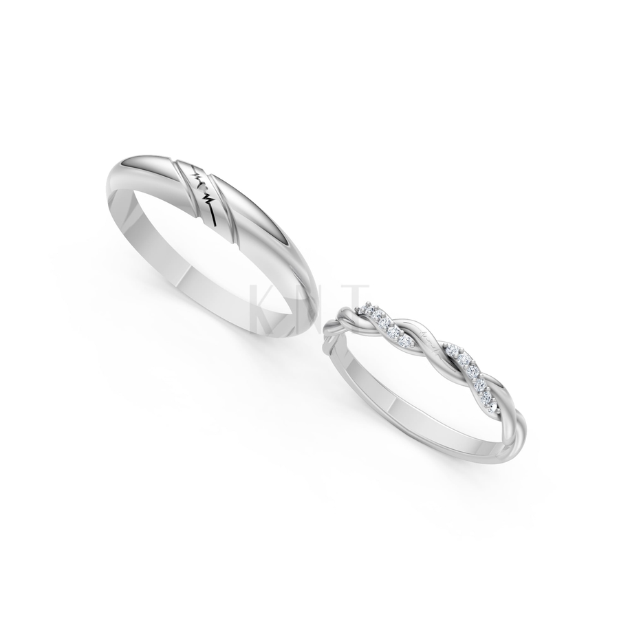 Nhẫn cưới A185 màu vàng trắng White Gold vàng sáng bóng, thiết kế trẻ trung