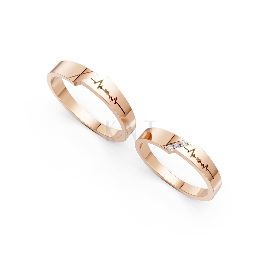 NHẪN CƯỚI A186 màu vàng hồng Rose Gold thiết kế đối xứng, phong cách, ấn tượng