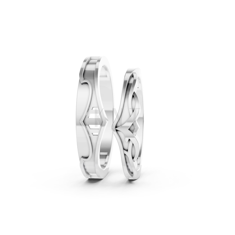 Nhẫn cưới A198 màu vàng trắng White Gold vàng sáng bóng, thiết kế trẻ trung