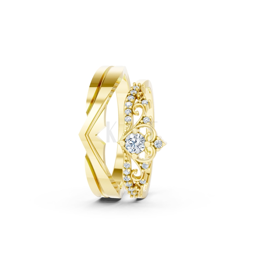 Nhẫn cưới A199 màu Vàng Gold thiết kế phá cách, sang trọng