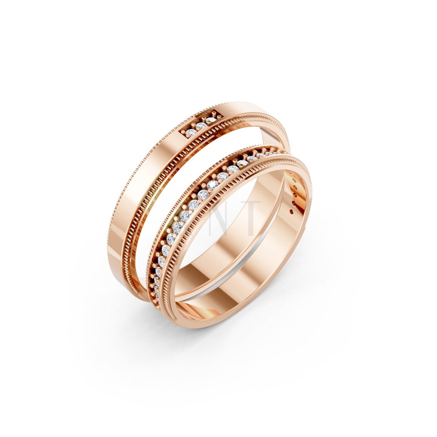 Nhẫn cưới A201 màu vàng hồng Rose Gold họa tiết ấn tượng, cá tính