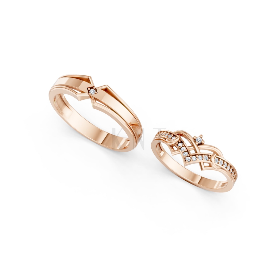 Nhẫn cưới A204 màu vàng hồng Rose Gold vàng đẹp, họa tiết hình học, độc đáo