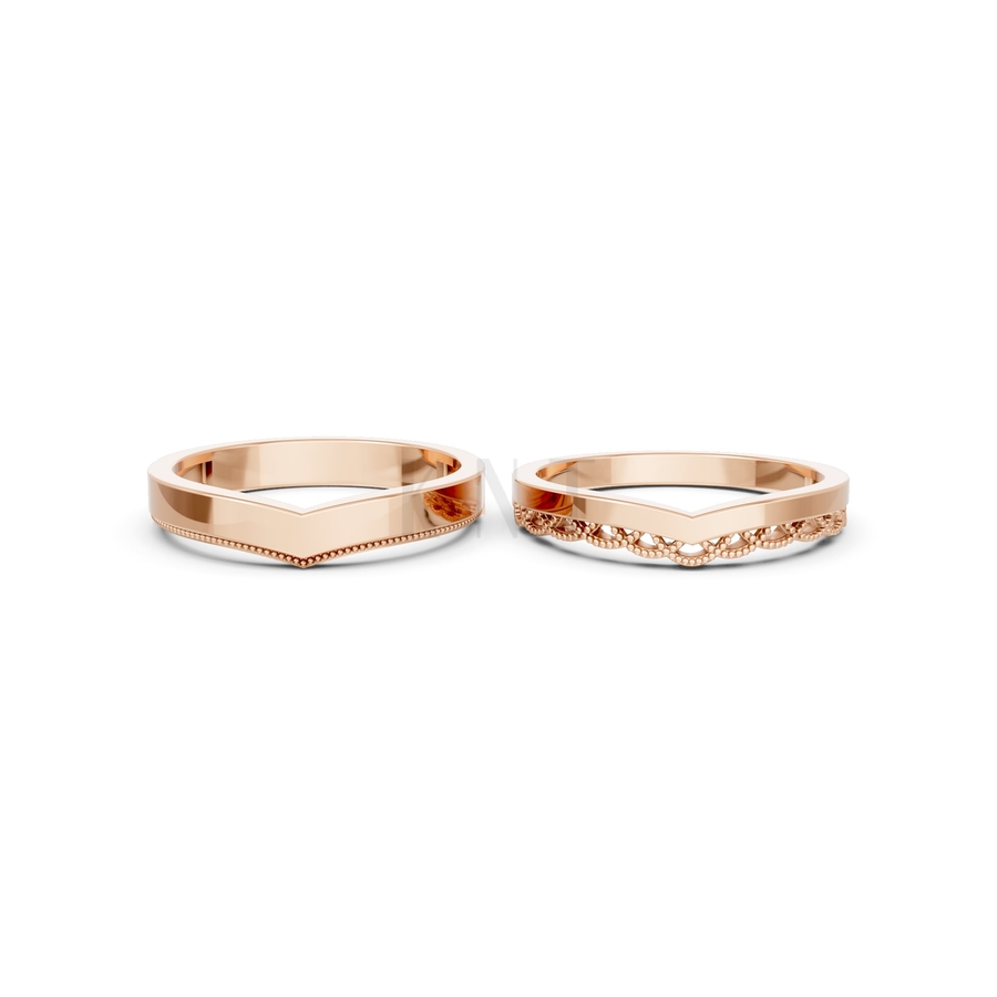 Nhẫn cưới A206 màu vàng hồng Rose Gold thiết kế đối xứng, phong cách, ấn tượng