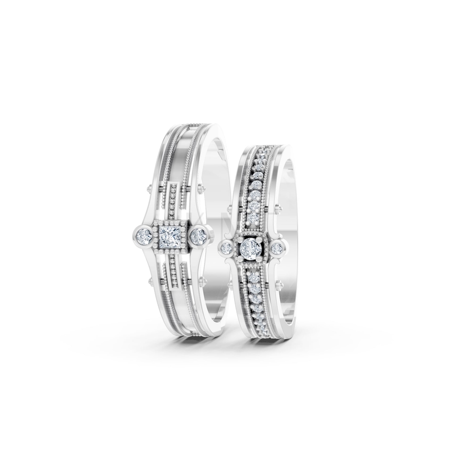 Nhẫn cưới A208 màu vàng trắng White Gold vàng sáng bóng, thiết kế trẻ trung