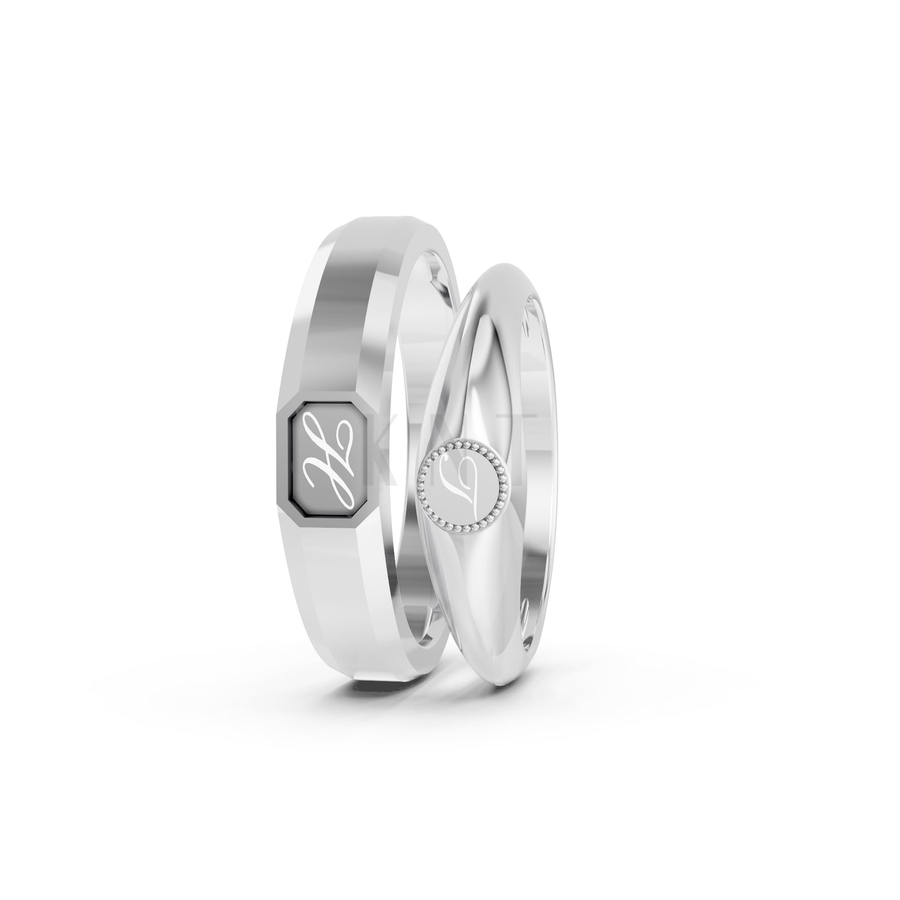 Nhẫn cưới A221 màu vàng trắng White Gold kiểu dáng cá tính, hiện đại