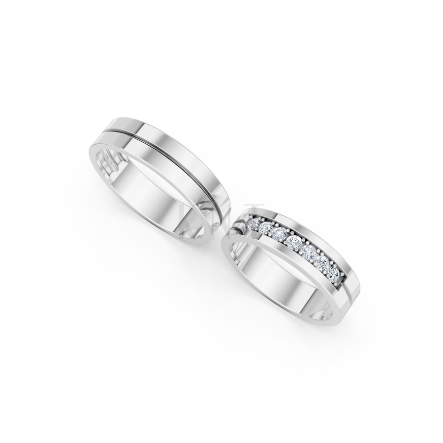 Nhẫn cưới A222 màu vàng trắng White Gold kiểu dáng cá tính, hiện đại