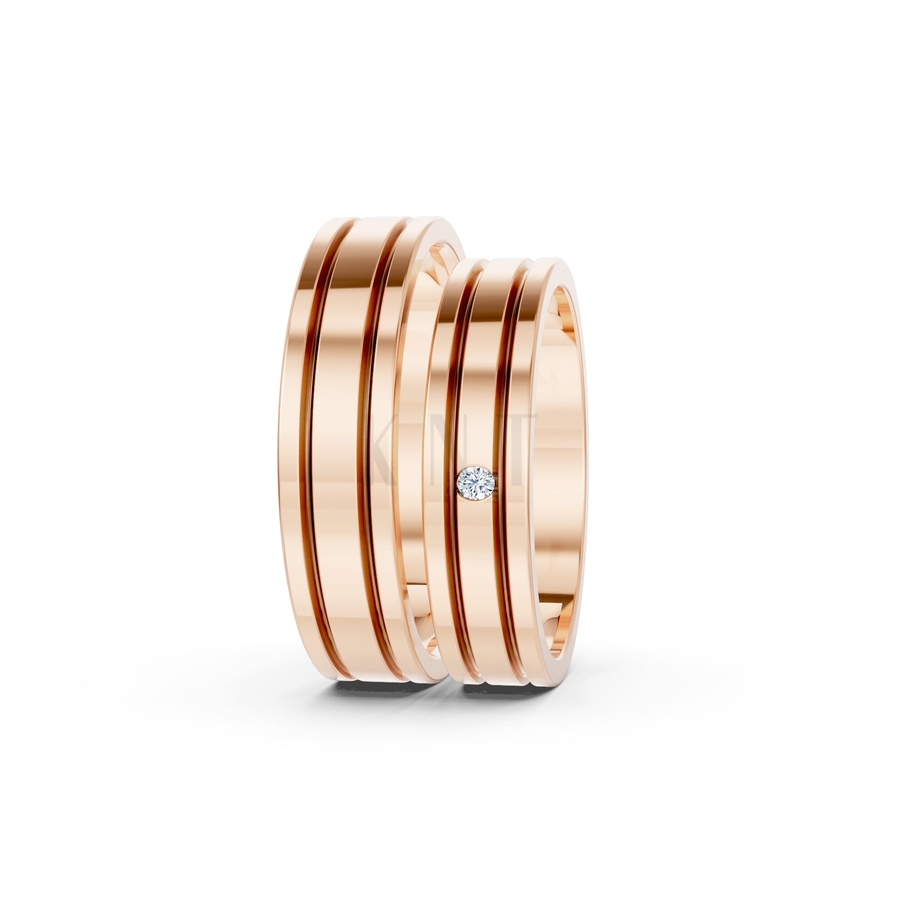 NHẪN CƯỚI A227 màu vàng hồng Rose Gold vàng đẹp, họa tiết hình học, độc đáo