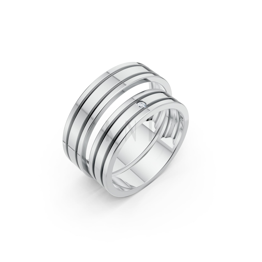 NHẪN CƯỚI A227 màu vàng trắng White Gold kiểu dáng hiện đại, nổi bật