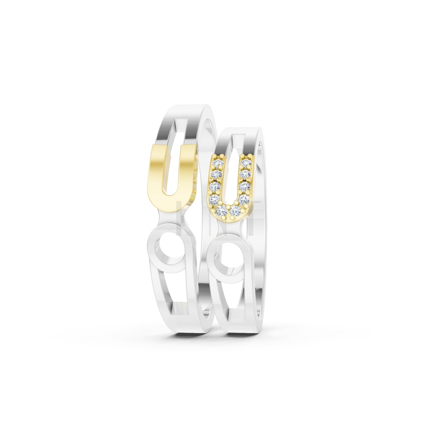 Nhẫn cưới A238 phối màu Dual Color vàng đẹp, họa tiết hình học, độc đáo