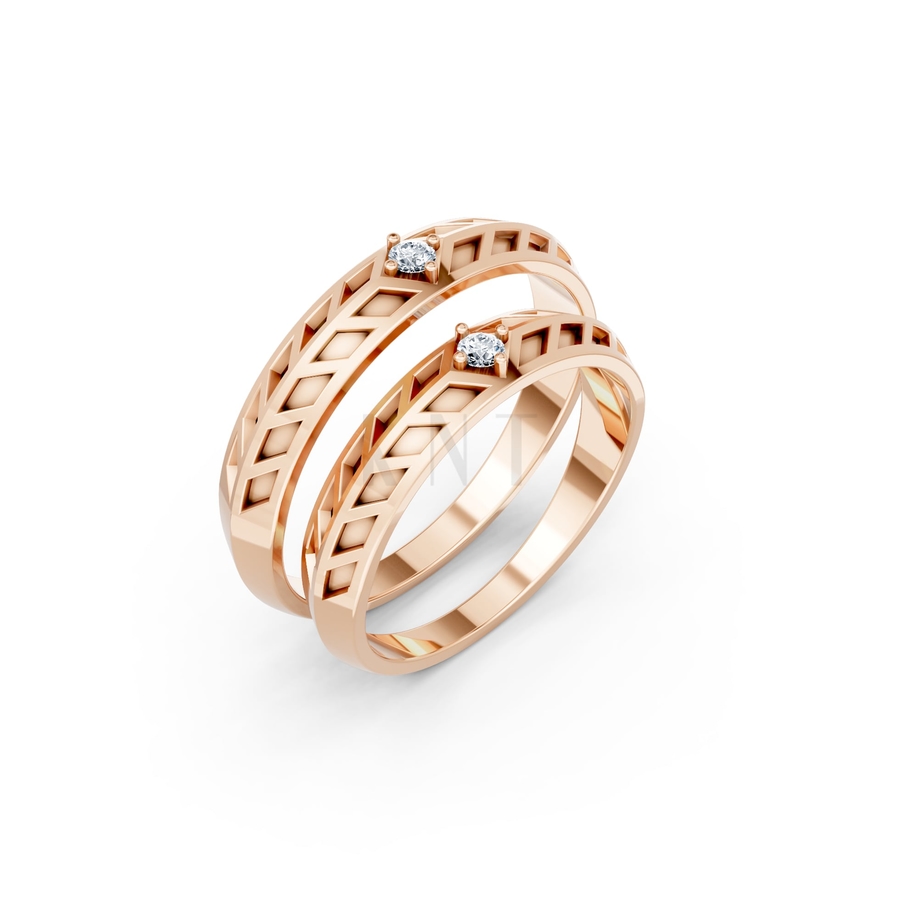 Nhẫn cưới Collab Ceramic – A160 màu vàng hồng Rose Gold họa tiết ấn tượng, cá tính