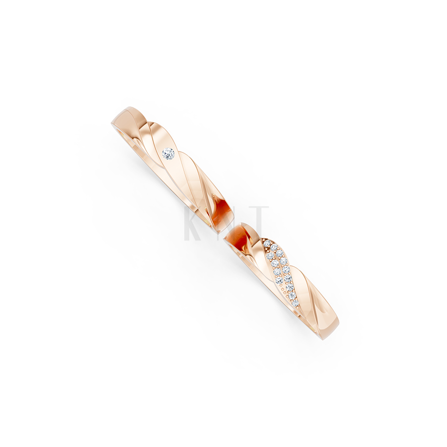 Nhẫn cưới E177 hiện đại với các đường xoắn uốn cong nhẹ nhàng màu vàng hồng Rose Gold vàng đẹp, họa tiết hình học, độc đáo