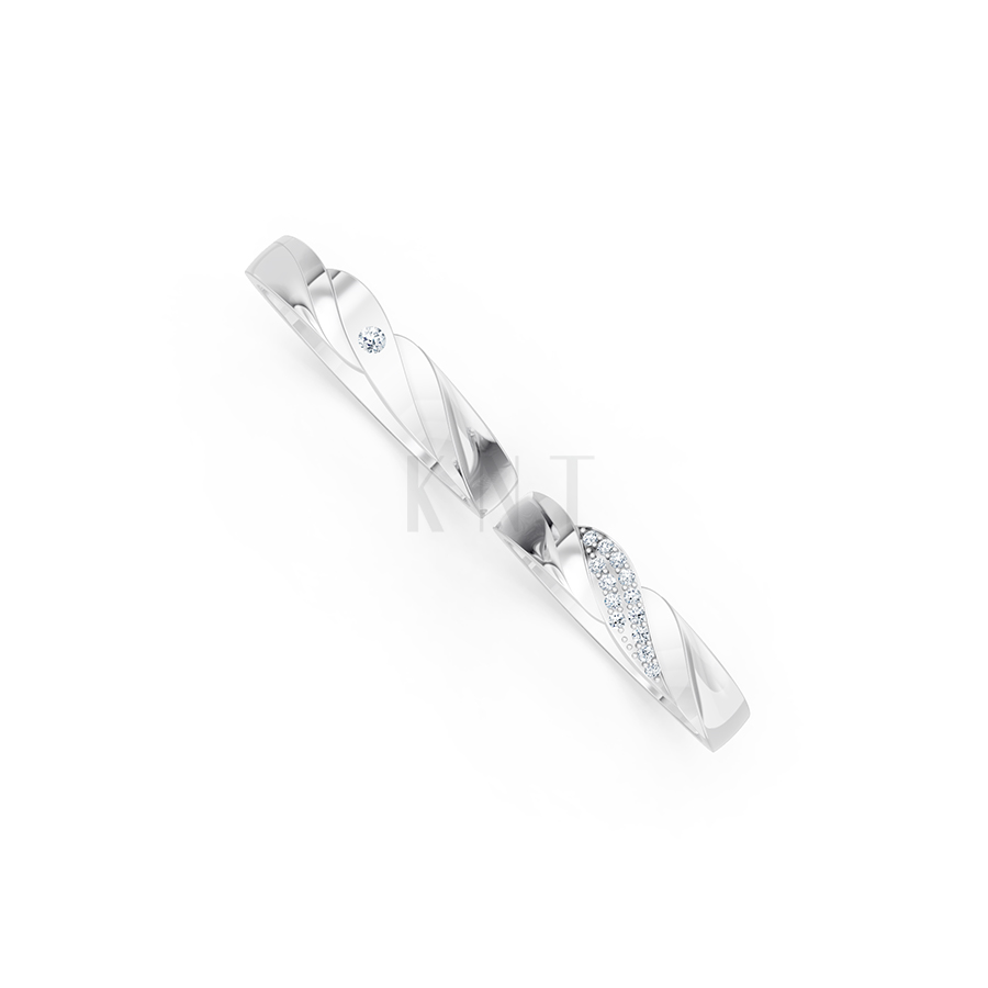 Nhẫn cưới E177 hiện đại với các đường xoắn uốn cong nhẹ nhàng màu vàng trắng White Gold vàng sáng, đường nét sắc sảo, tinh tế