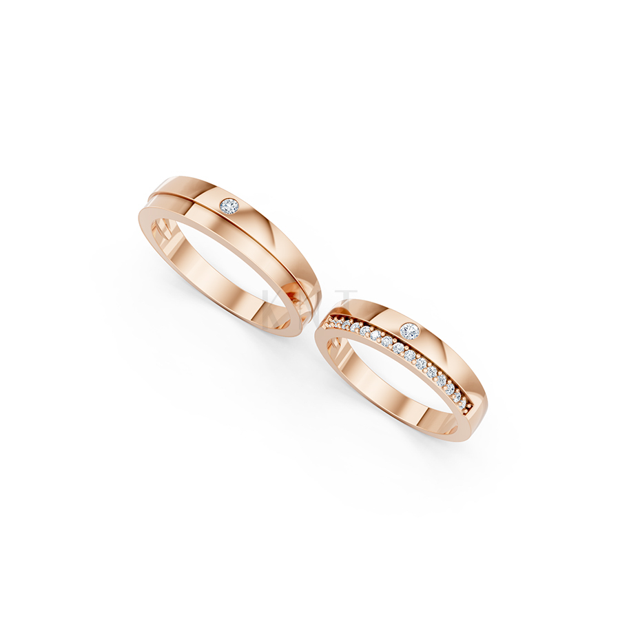 Nhẫn cưới E20 màu vàng hồng Rose Gold thiết kế đối xứng, phong cách, ấn tượng