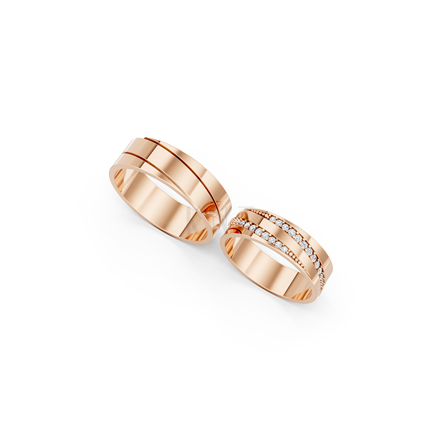 Nhẫn cưới E335 màu vàng hồng Rose Gold thiết kế đối xứng, phong cách, ấn tượng