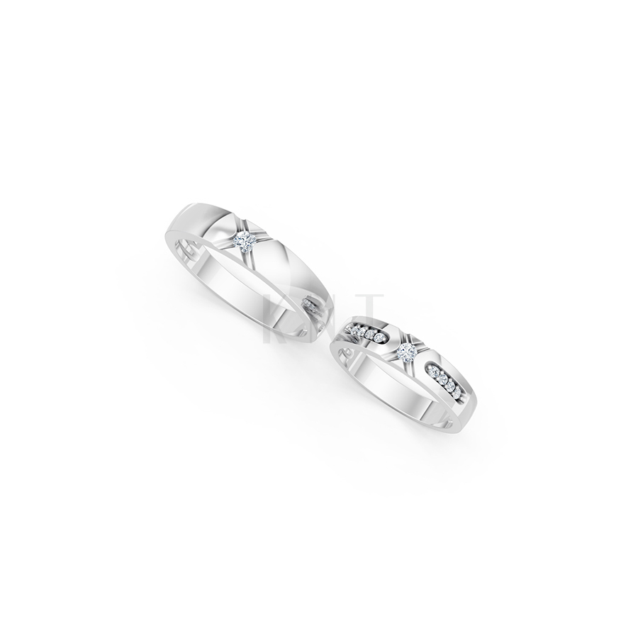 Nhẫn cưới E390 màu vàng trắng White Gold vàng sáng, đường nét sắc sảo, tinh tế